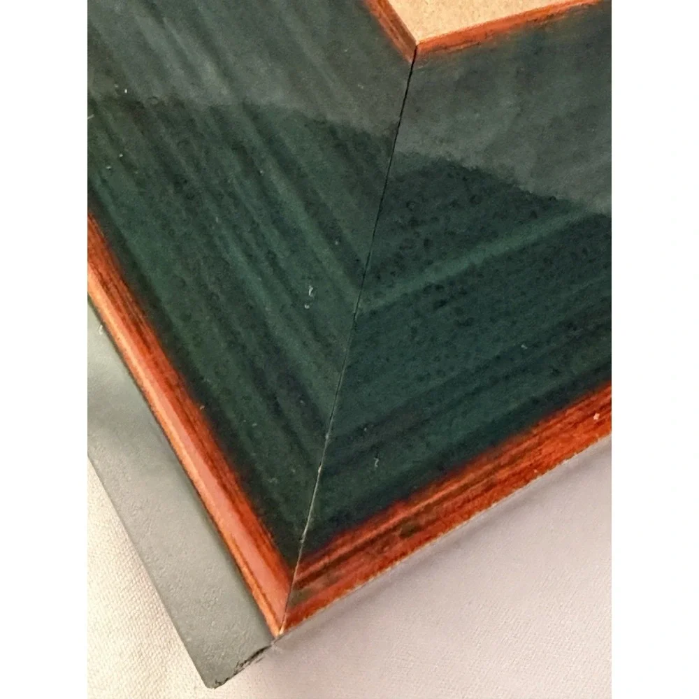 Martin Aborn Frame Green Lacquer Reeded Gold Trim Embossed Back Italy 9x7
